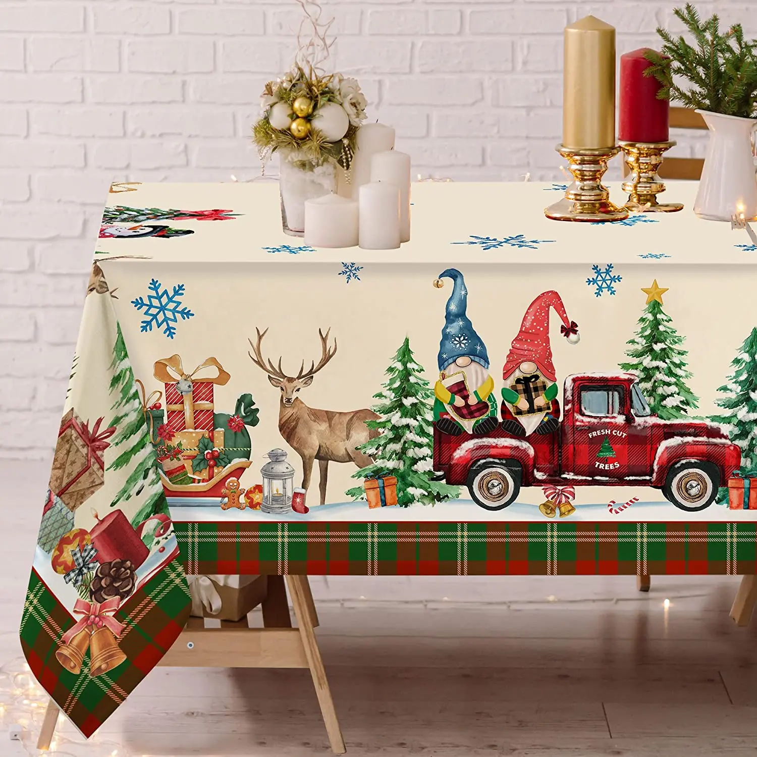 Novo Leto, Božič Gnome Snežaka Tovornjak Okraski Tabela Kritje za Piknik Stranka Prostem Večerja v Restavraciji Dekoracijo Prt Slike 0