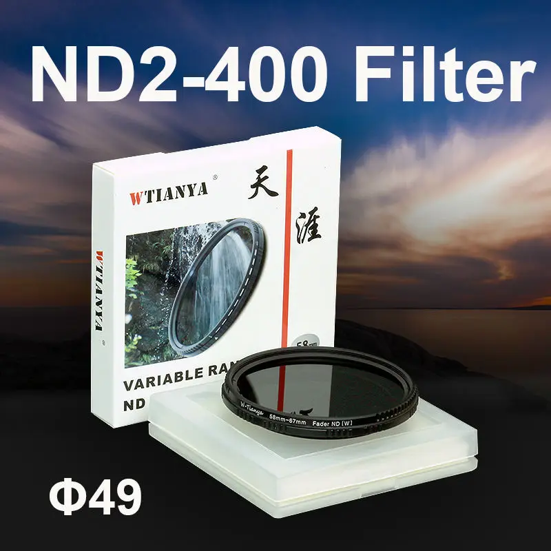 WTIANYA 49 mm ND2-400 Zatemnitev Spremenljivka Nevtralni Filter ND 49 mm za DSLR Fotoaparat Nastavljiv ND2 ND4 ND8, da ND400 Slike 0
