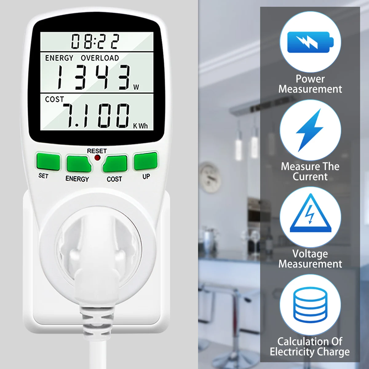 220V AC EU, Digitalni LCD prikazovalnik porabe Wattmeter Vtičnico Moči Kwh Energije Merilnik za Merjenje Vtičnico Moč Analyzer Monitor Slike 1