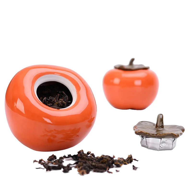 Lep Čaj Caddy Čaj Pločevinke Persimmon Posoda Posoda za Puer Oolong Čaj Zaboji za Shranjevanje Čaja Ponudbe Slike 1