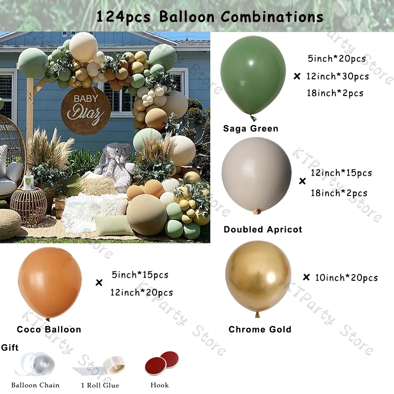 124pcs Sage Zelen Balon Garland Poročno Dekoracijo Rdečilo Golih Kakav Baloni Arch Baby Tuš Rojstni dan Dobave Dekor Slike 1