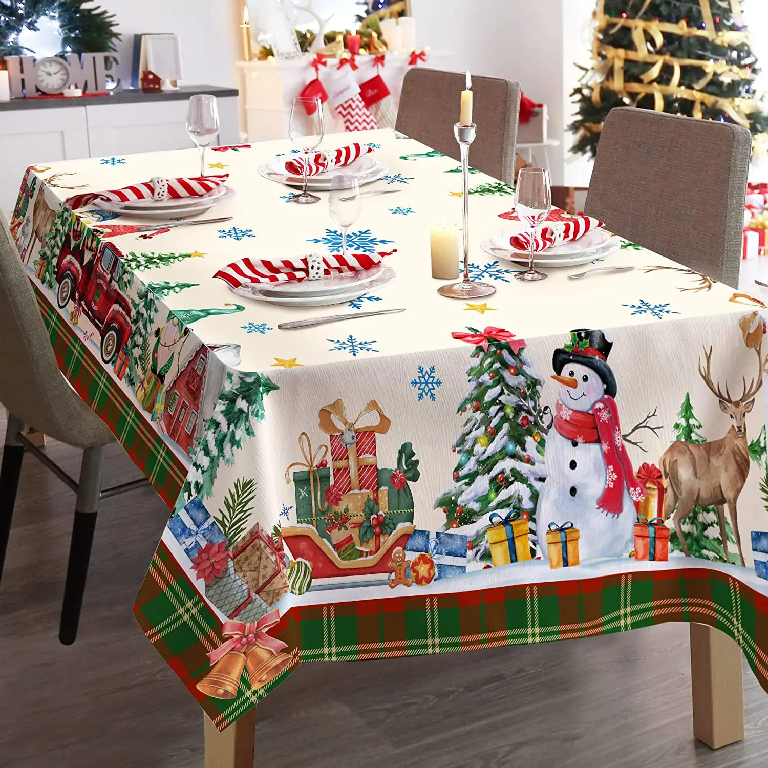 Novo Leto, Božič Gnome Snežaka Tovornjak Okraski Tabela Kritje za Piknik Stranka Prostem Večerja v Restavraciji Dekoracijo Prt Slike 2