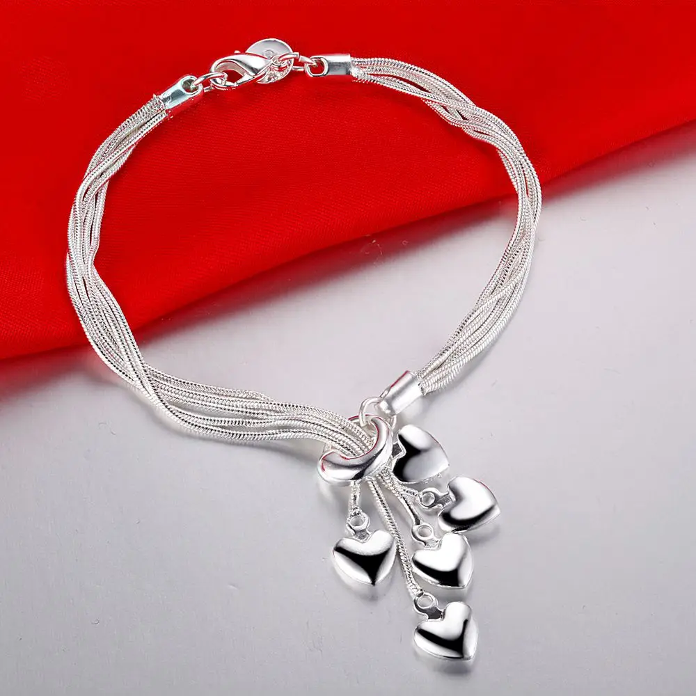 Luksuzni Visoko Kakovostnih Izvirnih Sterling Silver Plated Zapestnice Za Ženske Debelo Božič Modni Nakit Pet Srce Slike 2