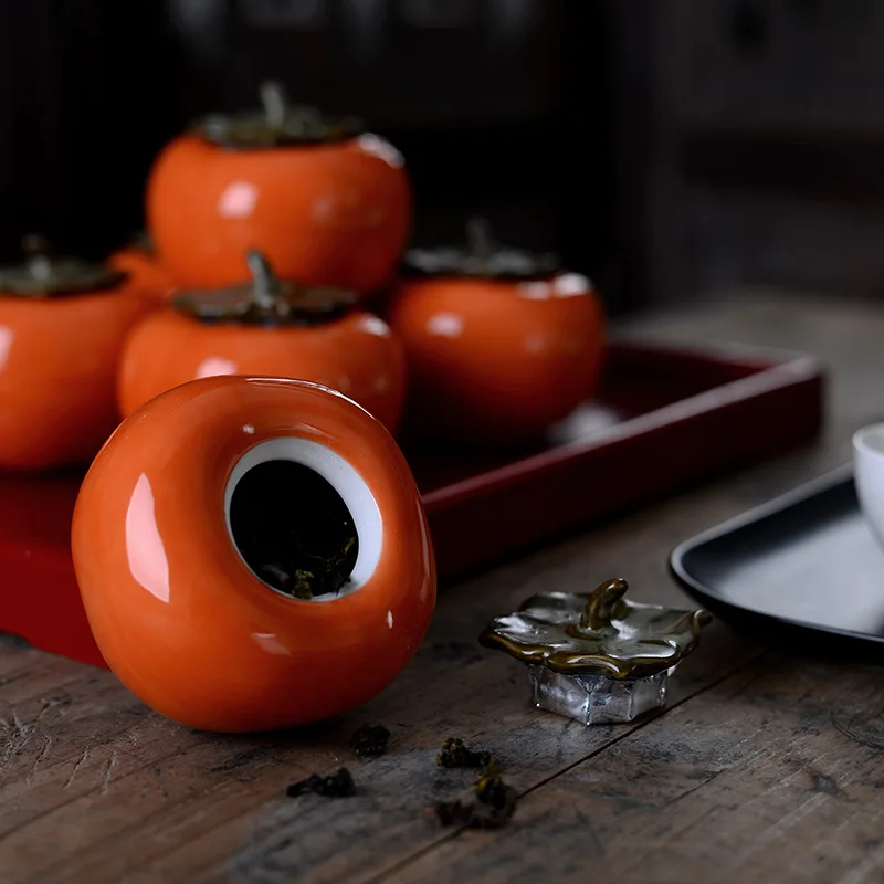Lep Čaj Caddy Čaj Pločevinke Persimmon Posoda Posoda za Puer Oolong Čaj Zaboji za Shranjevanje Čaja Ponudbe Slike 2