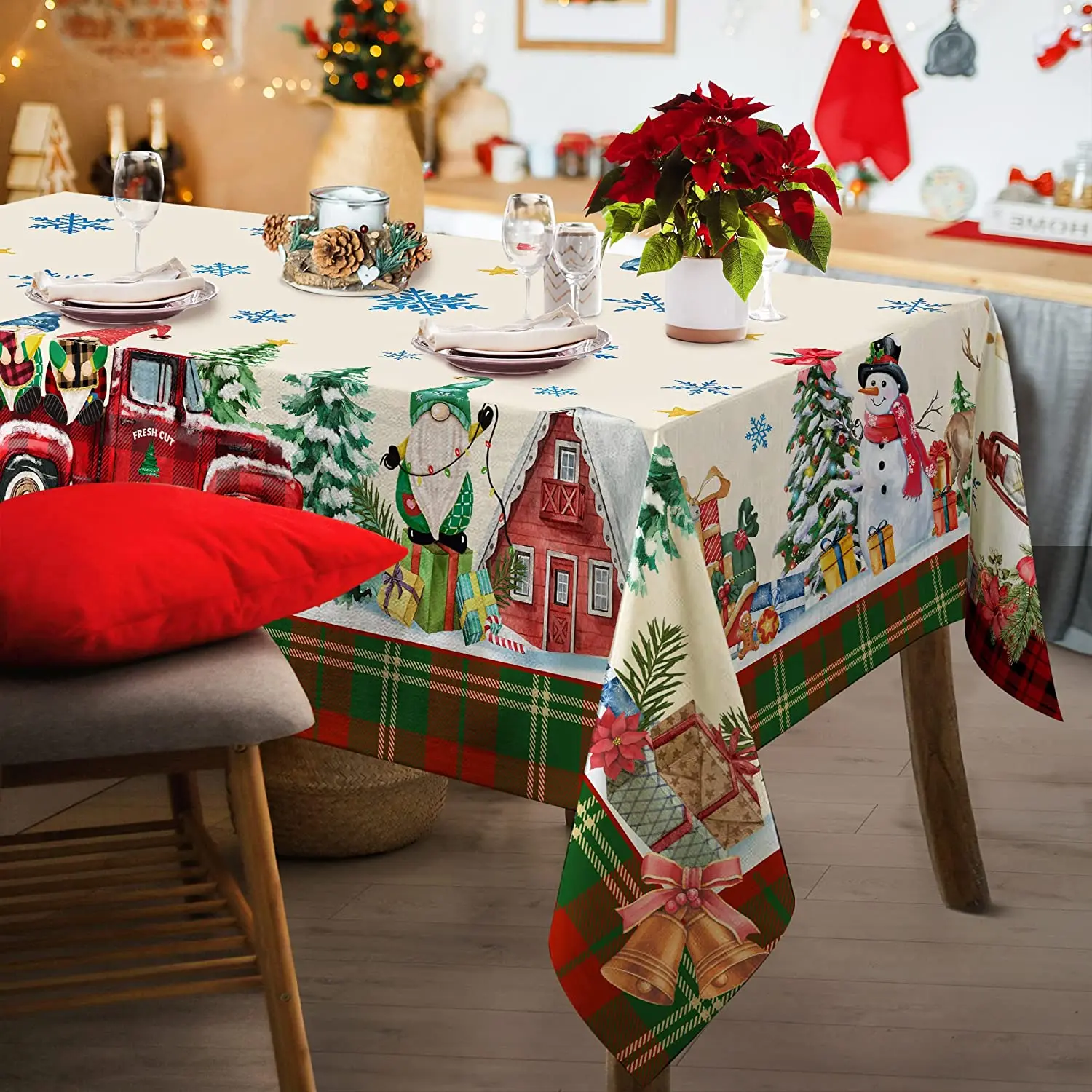Novo Leto, Božič Gnome Snežaka Tovornjak Okraski Tabela Kritje za Piknik Stranka Prostem Večerja v Restavraciji Dekoracijo Prt Slike 3