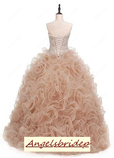 ANGELSBRIDEP Ljubica Organza Žogo Obleke Quinceanera Obleke 2021 Vestidos De 15 Anos Sparkly Beading Korzet Debutante Oblek Slike 4