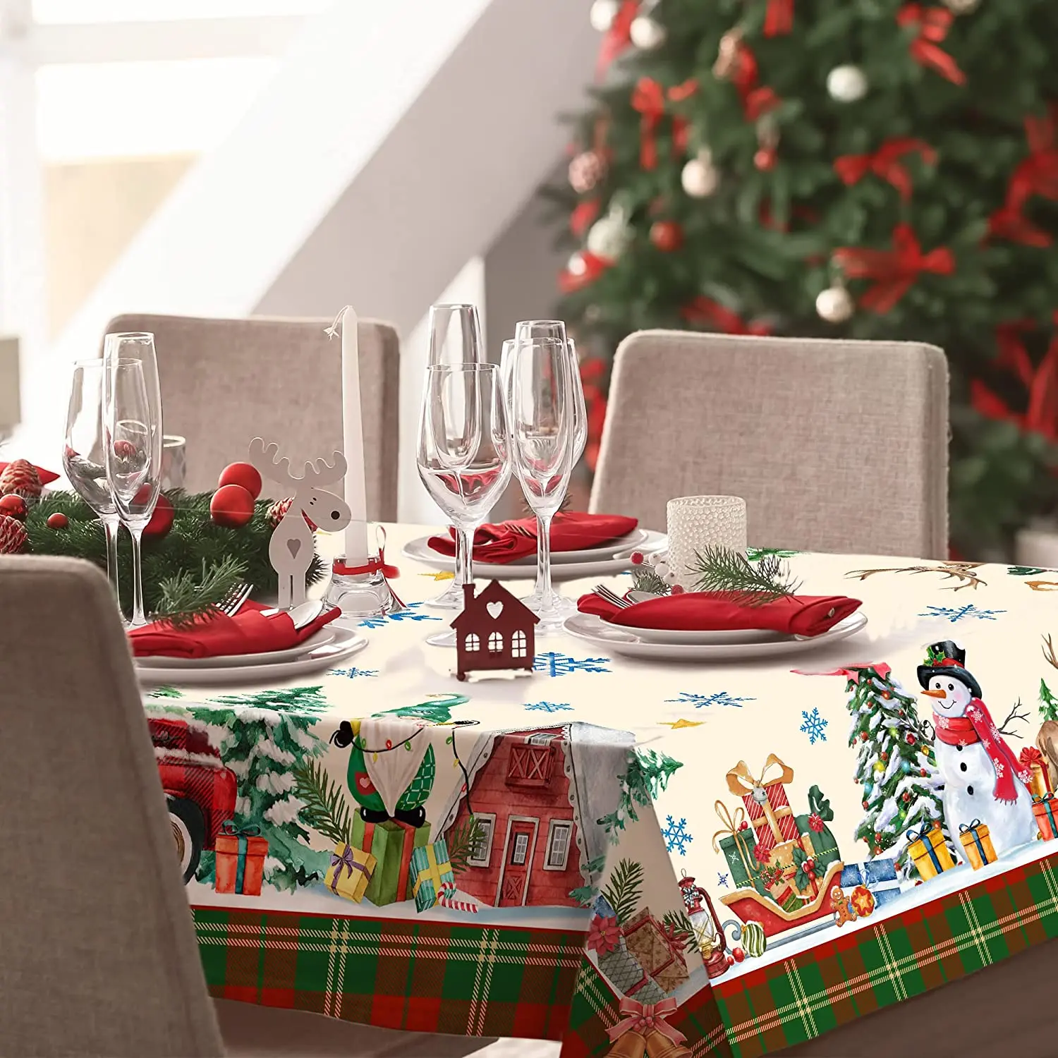 Novo Leto, Božič Gnome Snežaka Tovornjak Okraski Tabela Kritje za Piknik Stranka Prostem Večerja v Restavraciji Dekoracijo Prt Slike 4