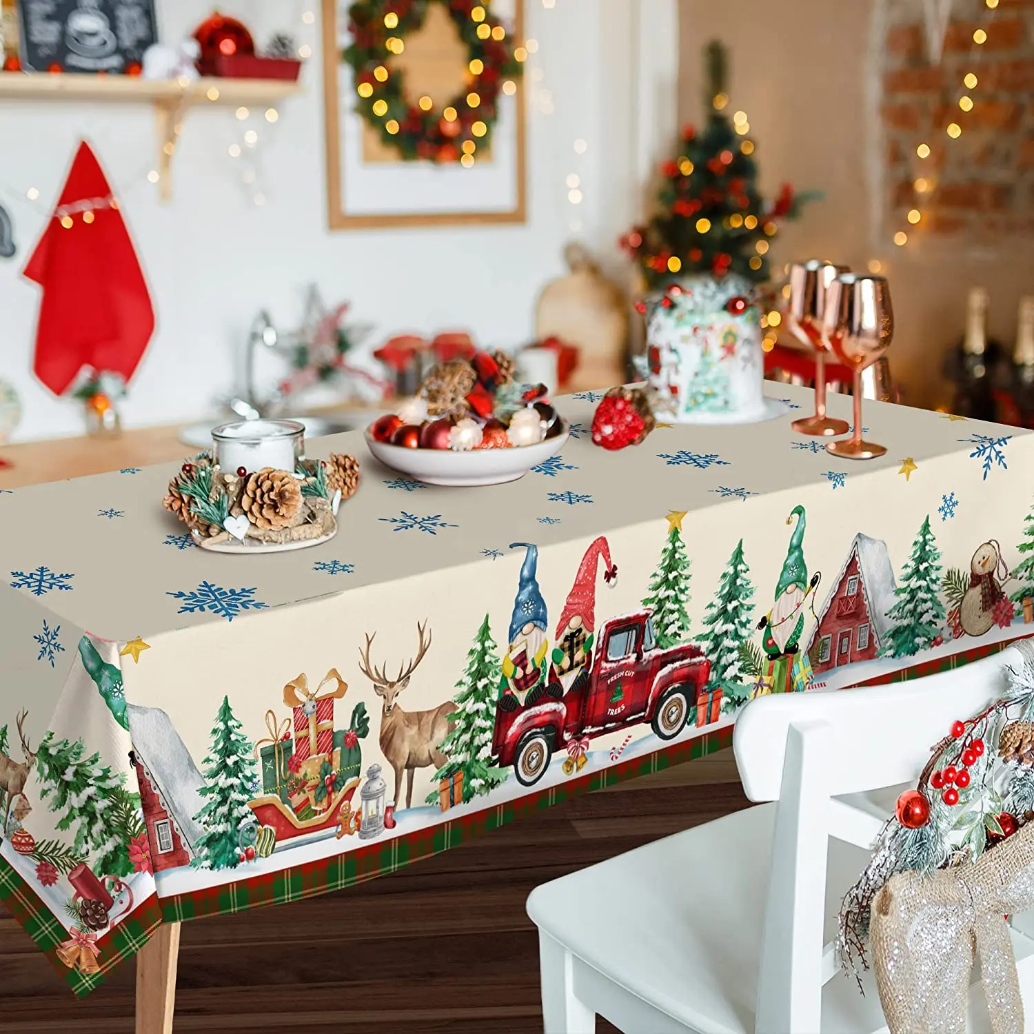 Novo Leto, Božič Gnome Snežaka Tovornjak Okraski Tabela Kritje za Piknik Stranka Prostem Večerja v Restavraciji Dekoracijo Prt Slike 5