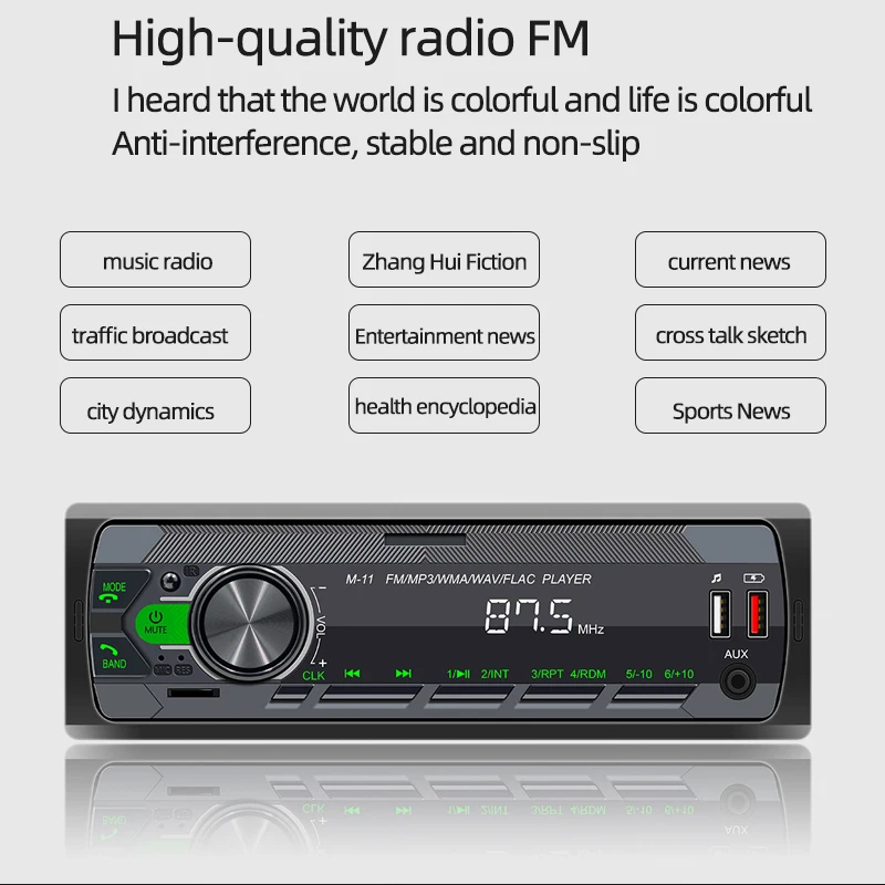 Avto Radio 1 DIN 4-železniški Visoko Izhodno moč Vgrajen Mikrofon Pisane Luči Bluetooth EQ Podporo za Mobilne APLIKACIJE za Nadzor USB SD MMC Slike 5